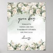 ボホホワイトローズグリーンリー&金ゴールドオープンバーサイン ポスター (正面)