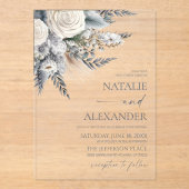 ボホホワイトローズフローラフラワーガーデン結婚ズ アクリル招待状 (正面)