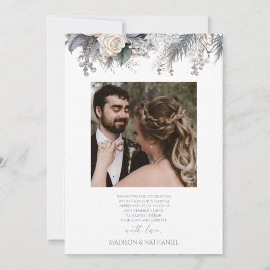 ボホホワイトローズフローラフラワーガーデン結婚ズ サンキューカード (裏面)