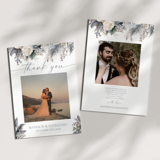 ボホホワイトローズフローラフラワーガーデン結婚ズ サンキューカード