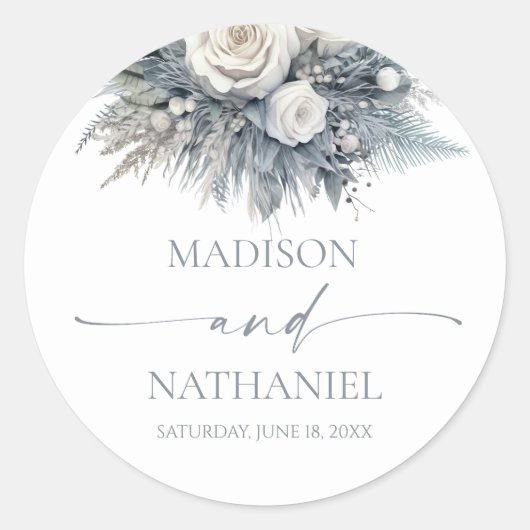 ボホホワイトローズフローラフラワーガーデン結婚ズ ラウンドシール (正面)