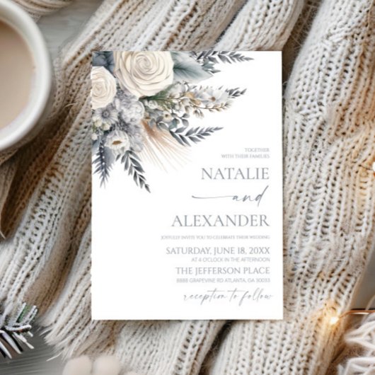 ボホホワイトローズフローラフラワーガーデン結婚ズ 招待状