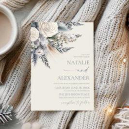 ボホホワイトローズフローラフラワーガーデン結婚ズ 招待状