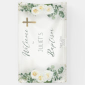 ボホホワイトローズフローラユーカリプタスバプテスウェルカム 横断幕 (縦)