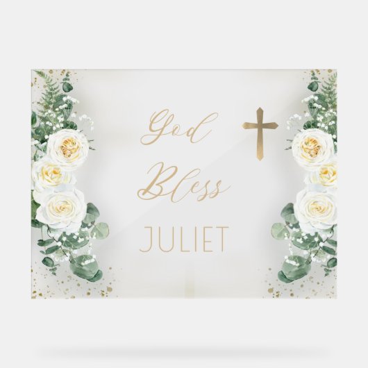 ボホホワイトローズフローラユーカリ洗礼神祝福 アクリルサイン (正面)