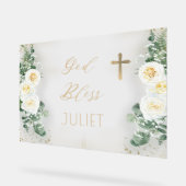 ボホホワイトローズフローラユーカリ洗礼神祝福 アクリルサイン (傾斜)