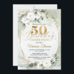 ボホホワイトローズユーカリプタス金ゴールド楕円50th 招待状<br><div class="desc">Boho White roses eucalyptus金ゴールド楕円50th誕生日の招待、イベント文房用の素晴らしいデザインは、水色の白いバラの花の新鮮なユーカリの緑と緑の葉を混合して金ゴールド幾何学枠に優しく織り込んフェイクだ。ボホ素晴らしスタイルは結婚、ブライダルシャワーまたはベビーシャワーパーティーお祝い。このコレクションでは、結婚式招待状、ブライダルシャワー招待状、ベビーシャワー招待状、シーティングチャート、メニュー、プログラム、ラベルなど、パーティーのすべての要素を見つけることができます。エレガントかわいらしにコンテンポラリー、そう – このコレクションでは、お祝いに必要なすべての詳細を見つけることができる – 結婚式招待状、セレモニー・プログラム、歓迎シンボルや象徴とポスター、ディナー・メニュー、サンキューカード、シーティング・チャート、ブライダルシャワー招待状、ブライダルシャワー・ゲーム、ベビーシャワー招待状、赤ちゃんシャワーゲームなど楽しむ。一致連絡するアイテムまたはカスタマイズ、赤面バラ©</div>