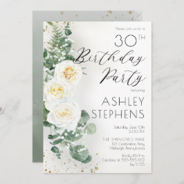 ボホホワイトローズユーカリプタス30th誕生日パーティー 招待状
