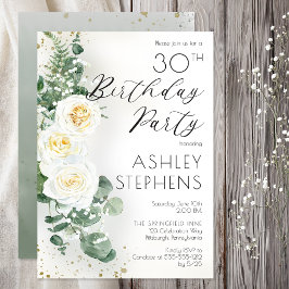 ボホホワイトローズユーカリプタス30th誕生日パーティー 招待状