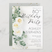 ボホホワイトローズユーカリプトゥス80thバースデーパーティー 招待状 (正面/裏面)