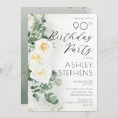 ボホホワイトローズユーカリプトゥス90thバースデーパーティー 招待状 (正面/裏面)
