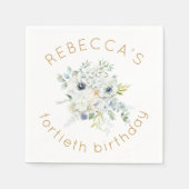 ボホホワイト花模様ユーカリ40歳の誕生日 スタンダードカクテルナプキン (正面)