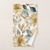 ボホホワイト金ゴールドティール(緑がかった色)花 バスタオルセット (ハンドタオル)