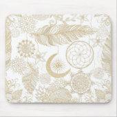 ボホホワイト金ゴールドフローラ羽毛夢捕手 マウスパッド (正面)