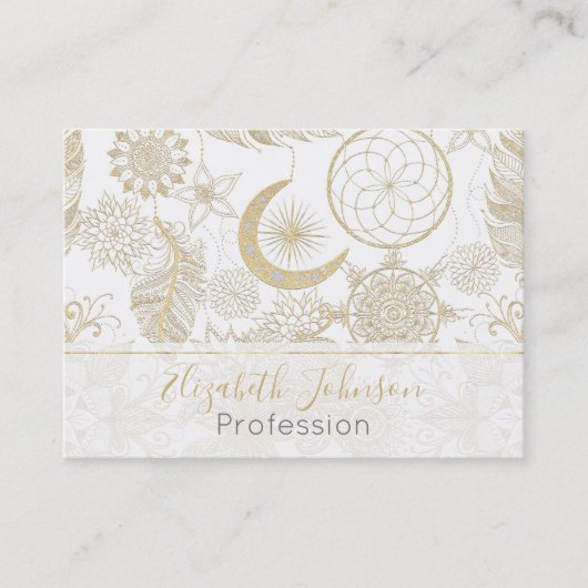 ボホホワイト金ゴールドフローラ羽毛夢捕手 名刺 (正面)