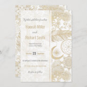 ボホホワイト金ゴールドフローラ羽毛夢捕手 招待状 (正面/裏面)