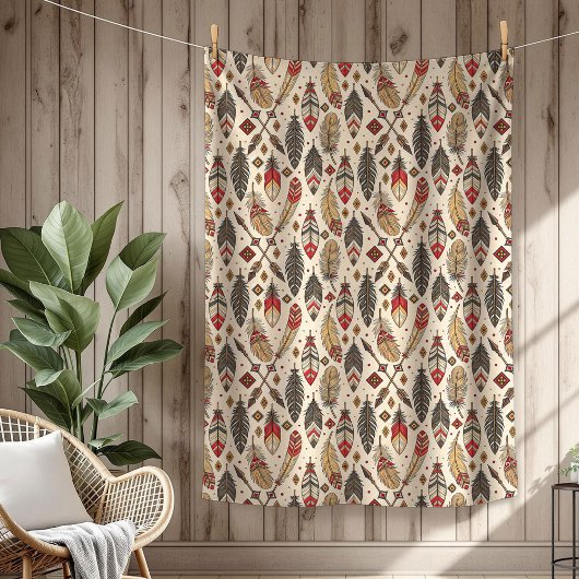 ボホホントライバル先住民民族羽の矢 フリースブランケット