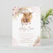 ボホホーホビーカウピンクパンパスグラスガールベビーシャワー 招待状 (スタンド正面)