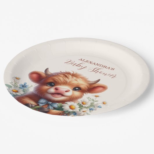 ボホホーホリーカウハイランド牛の赤ちゃんシャワー ペーパープレート (アングル)