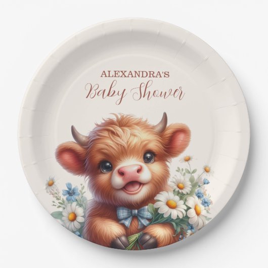 ボホホーホリーカウハイランド牛の赤ちゃんシャワー ペーパープレート (正面)