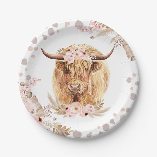 ボホホーホーホーチカウハイランドパンパスファースト誕生日 ペーパープレート (正面)