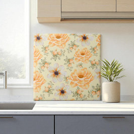 ボホボタニカルウォーターカラーオレンジクリームフローラ タイル