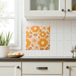 ボホボタニカルウォーターカラーオレンジフローラ タイル