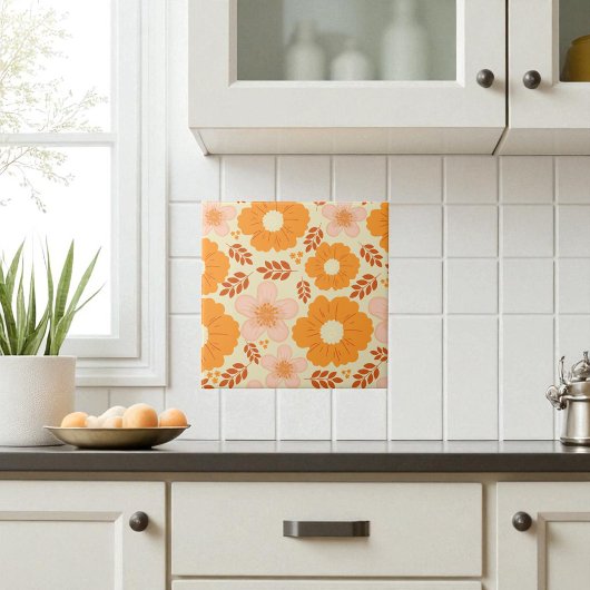 ボホボタニカルウォーターカラーオレンジフローラ タイル