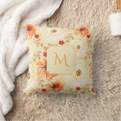 ボホボタニカルウォーターカラークリームオレンジフローラ クッション (ブランケット)