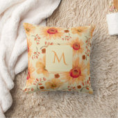 ボホボタニカルウォーターカラークリームオレンジフローラ クッション (ブランケット)