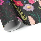 ボホボタニカルウォーターカラーフラワーズブラック ラッピングペーパー (ロールコーナー)