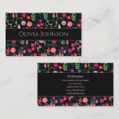 ボホボタニカルウォーターカラーフラワーズブラック 名刺 (正面/裏面)