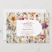 ボホボタニカルウォーター色ワイルドフラワーベビーシャワー 招待状 (正面)