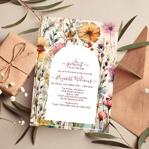 ボホボタニカルウォーター色ワイルドフラワーベビーシャワー 招待状