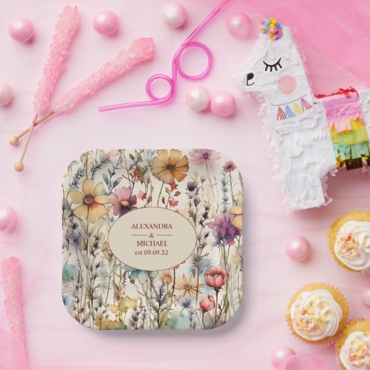 ボホボタニカルウォーター色ワイルドフラワー結婚ズ ペーパープレート (パーティー)