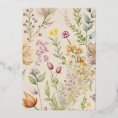 ボホボタニカルウォーター色ワイルドフラワー結婚ズ 箔招待状 (裏面)