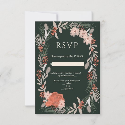 ボホボタニカルセージとクリームウェディングRSVPカード 出欠カード (正面)