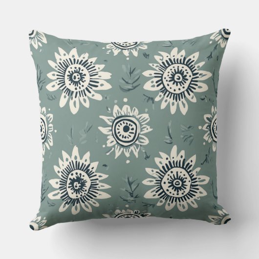 ボホボタニカルセージグリーンクリーム幾何学フローラ クッション (裏面)