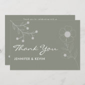 ボホボタニカルセージ緑の野結婚花 サンキューカード (正面/裏面)
