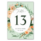 ボホボタニカルセージ緑パーソナライズされたフローラ テーブルナンバー (裏面)