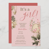 ボホボタニカルバードガールベビーシャワー 招待状 (正面/裏面)