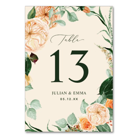 ボホボタニカルパステルピーチグリーンリーカスタムフローラ テーブルナンバー (正面)