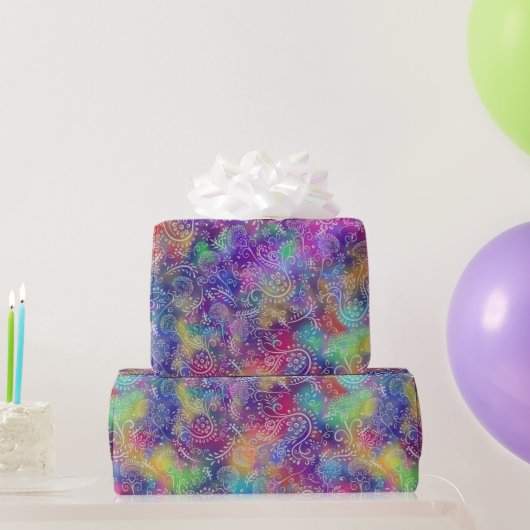 ボホボタニカルパープルヘイズろうけつ染めスタイル ラッピングペーパー (パーティーギフト)