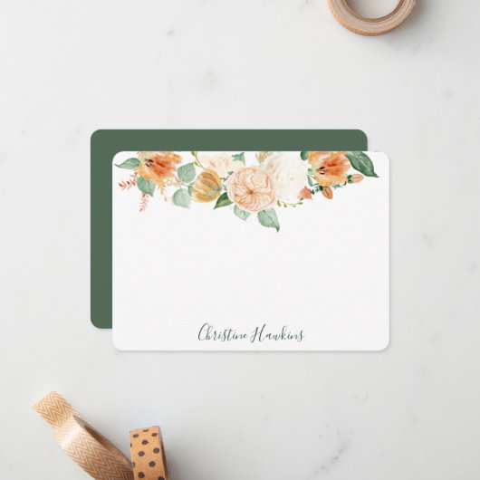 ボホボタニカルピーチウォーターパーソナライズされたカラー ノートカード (正面/裏面インサイチュ)