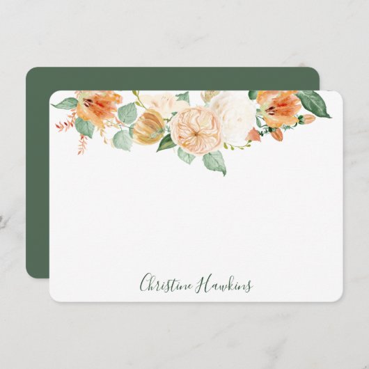 ボホボタニカルピーチウォーターパーソナライズされたカラー ノートカード (正面/裏面)