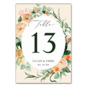 ボホボタニカルピーチグリーンリーパーソナライズされたフローラ テーブルナンバー (裏面)