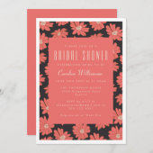 ボホボタニカルフラワーズブラックレッドブライダルシャワー 招待状 (正面/裏面)