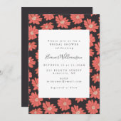 ボホボタニカルフラワーズブラックレッドブライダルシャワー 招待状 (正面/裏面)