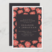ボホボタニカルフラワーブラックレッドリハーサルディナー 招待状 (正面/裏面)