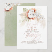 ボホボタニカルフローラテラコッタセージ結婚ズ 招待状 (正面/裏面)